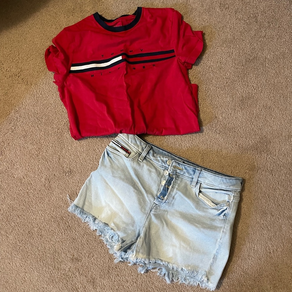 Tommy Hilfiger top and Jean shorts